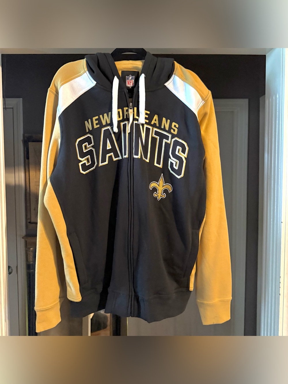 Saints Football NFL Team Apparel Black Full Zip Hoodie Mens XXL